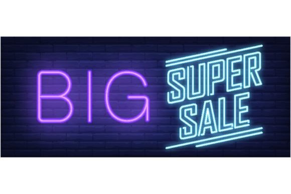 Download Big Super Sale Neon Sign. Text on Brick - Text Collection