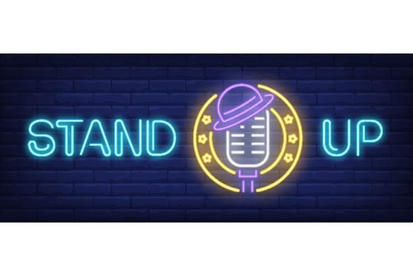 Download Stand Up Neon Text with Microphone and H - Text Collection